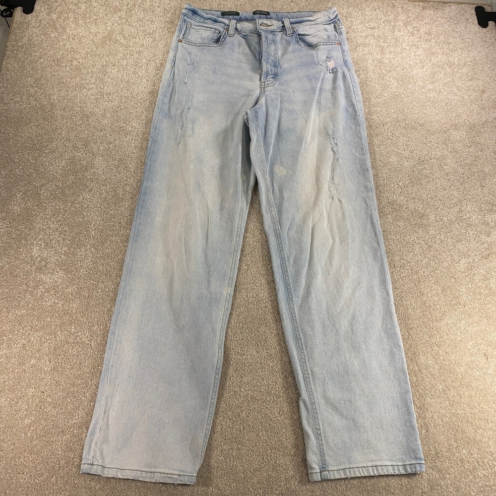 Wild Fable Straight Leg Jeans Womens 10 Light Wash Super High Rise Distressed